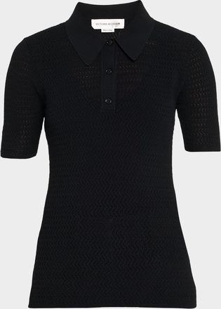 Victoria Beckham Pointelle Chevron Knit Polo Top