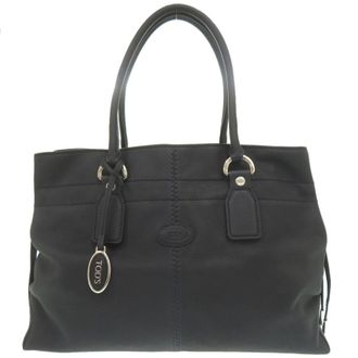 Tod's Navy Leather Handbag Tote Bag (Pre-Owned)