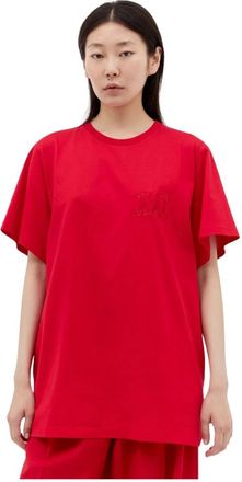 Max Mara Katoenen Jersey Logo Borduurwerk T-shirt - Dames - T-shirts - Rood - S - Katoen - Tops