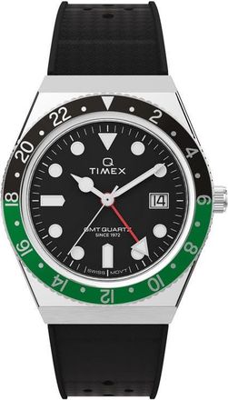 Timex Q Timex GMT Synthetic Rubber Strap Watch, 38mm in Black at Nordstrom