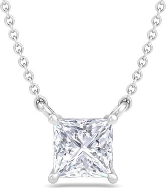 SuperJeweler Princess Cut Lab Grown Diamond Pendant Necklace in 14K White or Yellow Gold - 1/4 to 7 Carat Total Weight - Classic Solitaire Setting for Women