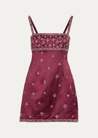 LoveShackFancy Casslouie Embellished Satin Mini Dress