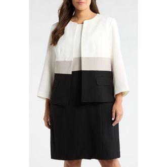 Kasper Colorblock Open Front Cardigan Jacket in Vanilla Ice Multi at Nordstrom, Size 16W