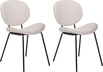 Beliani Beliani - Conjunto De 2 Sillas Hierro Terciopelo Patas Negras Tapas Sin Reposabrazos Dise&ntilde;o Retro Asientos Comedor Beige Claro Luana