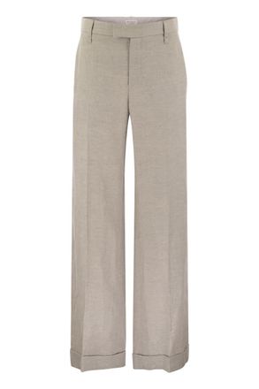 Brunello Cucinelli Uitlopende Losse Broek In Sprankelend Linnen Twill Met Ketting
