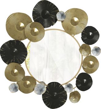 OEM Adorno De Pared Met&aacute;lico Con Espejo Decorativo Para Sal&oacute;n Dormitorio Pasillo 84x84 Cm Dorado Y Negro