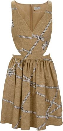 Elisabetta Franchi Korte Jurk Zonder Mouwen - Dames - Korte kleedjes - Beige - XS - Katoen - Kleedjes