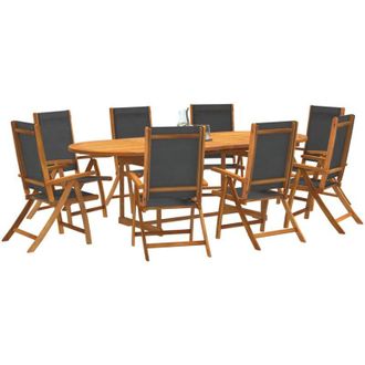 vidaXL Juego Comedor De Jard&iacute;n 9 Pzas Madera Maciza Acacia Y Textileno Vidaxl
