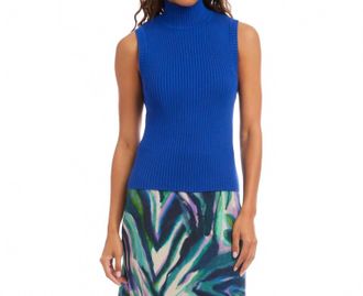 Karen Kane Turtleneck Sweater Tank Top In Sapphire Blue