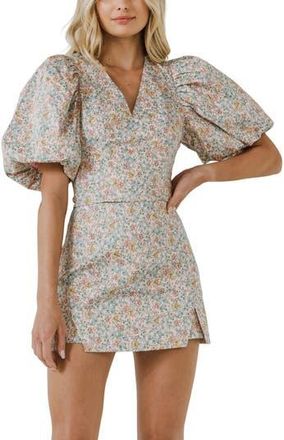 endless rose Floral Print Puff Sleeve Crop Top in Pink Multi at Nordstrom Rack, Size X-Small