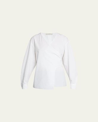 Lafayette 148 New York Stretch Cotton Wrap Blouse