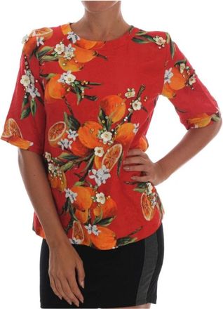 Dolce & Gabbana Tsh 1405 Zijden Top - Dames - Blouses - Veelkleurig - 2XS - Katoen - Overhemden