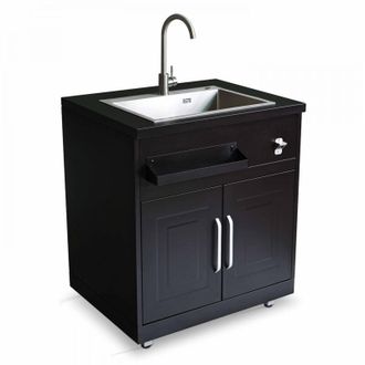 Oviala Oviala - Mueble fregadero de 2 puertas para cocina exterior negro