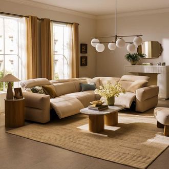 Castlery Modular Chaise Sectional Slim Arm Sofa with Feather Filled Seats - Beige | Jaron by Castlery