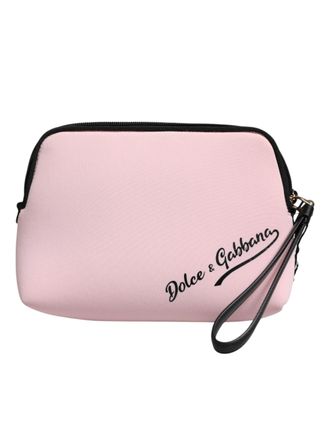 Dolce & Gabbana Roze Effen Nylon DG Logo Print Clutch Zip Borse Pouch Tas