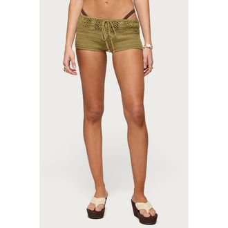 Edikted Ainara Crochet Cover-Up Micro Shorts in Green at Nordstrom, Size X-Large