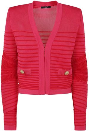 Balmain Womens Lon Sleeves Side To Flechage Knit Cardigan - Dusty Pink - Size EU 40 (Womens)