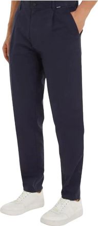 Calvin Klein Modern Twill Tapered Broek met Plooi - Heren - Slim Fit Broeken - Blauw - W28 L32 - Leer - Broeken