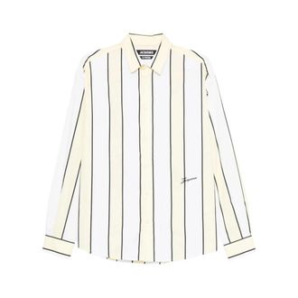 Jacquemus Casual Shirts, male, Multicolor, L, Yellow Button-Up Shirt with Logo Embroidery