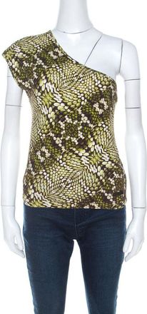 Just Cavalli Green Cotton Animal Print One Shoulder Top