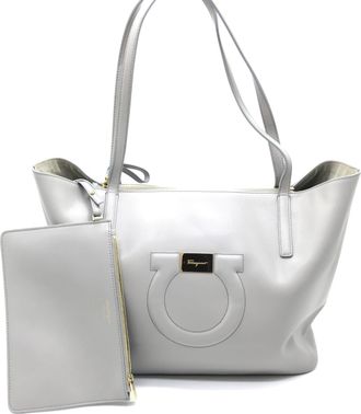 Ferragamo Gancio City Light Grey Leather Tote Womens Bag (Pre-Owned)