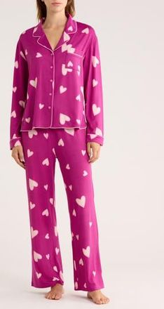 Honeydew Intimates Quiet Night Long Sleeve Button-Up Top & Pants Pajamas in Boysenberry Hearts at Nordstrom Rack, Size X-Large