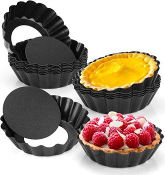 OEM 12 Stampi Per Tortine Alluovo - Teglia Da Forno - Teglia Per Torte - Teglia Per Quiche Con Fondo Removibile - Teglia Per Quiche Nera - Teglia Per Tort
