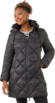 Roman Womens Diamond Quilt Padded Coat - Black - Size 20 UK