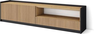 Skraut Home Skraut Home - Mueble Tv, Televisi&oacute;n, Muebles De Sal&oacute;n, Almacenaje, 207x37x50cm, Para Tv Hasta 80, Con Almacenamiento, Estilo Moderno, Roble Y Negro