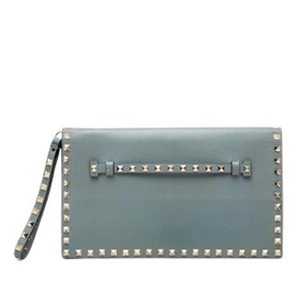 Valentino Pre-owned Vintage Studded Clutch - Dames - Pre-owned - Blauw - Maat: ONE Size Leer