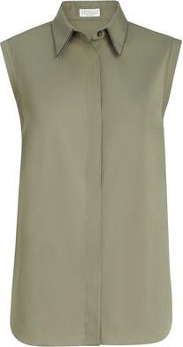 Brunello Cucinelli Stretch poplin shirt in Green at Nordstrom, Size Xx-Small Eu