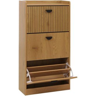 Hhg [NON UTILIZZATO] Scarpiera HHG-571, ribaltabili, 3 scomparti ribaltabili, MDF melaminico, metallo, 117x60x24 cm, naturale