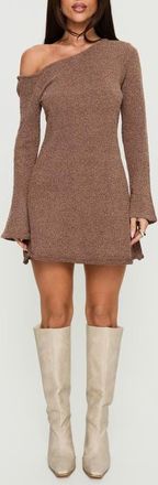 Princess Polly Jaede One-Shoulder Long Sleeve Minidress in Mocha at Nordstrom, Size X-Small