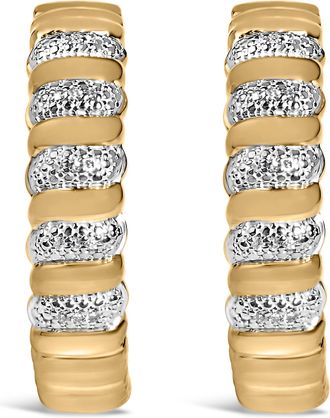 House of Brilliance Gold Vermeil 1/10 Cttw Diamond Ribbed Design Hoop Earrings