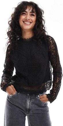 Only high neck lace top in black