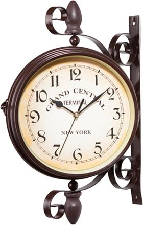 OEM Reloj De Pared Met&aacute;lico De Doble Cara Con Cristal Y N&uacute;meros Grandes Y Legibles (37 X 28 Cm, Marr&oacute;n Y Blanco)
