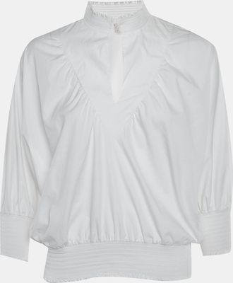 Maje White Poplin Smocked Detail Top