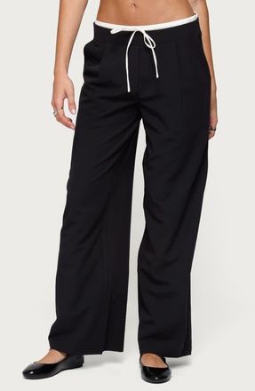 Edikted Peekaboo Pleated Wide Leg Sweatpants in Black at Nordstrom, Size Large