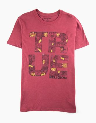 True Religion Mens True Religion Skinny Lines S/s T Shirt Oxblood - Red/Purple - Size: 42
