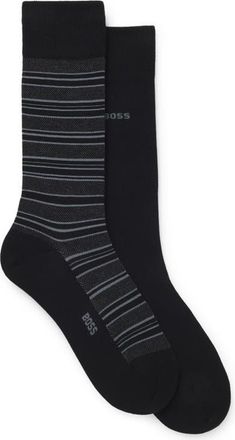 BOSS Assorted 2-Pack Solid & Stripe Cotton Blend Dress Socks in Blk at Nordstrom