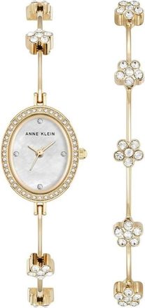 Anne Klein Quartz White Dial Ladies Premium Crystal Accented Bangle Watch Set AK-5330GPST
