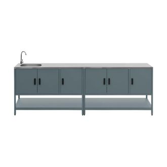 Sweeek Cocina exterior 2 m&oacute;dulos acero inoxidable, azul gris