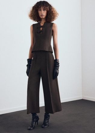 Mango Blusa collo a V fiocchi marrone - Donna - XS - MANGO