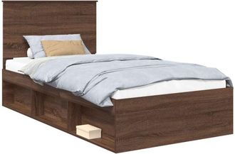 vidaXL Bed Frame with Headboard Brown Oak 100 x 200 cm Solid Pine Wood vidaXL
