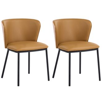 Beliani Conjunto De 2 Sillas De Comedor De Piel Sint&eacute;tica Con Patas De Hierro Negras Sin Reposabrazos Tapones Para Las Patas Dise&ntilde;o Minimalista Moderno Marr&oacute;n