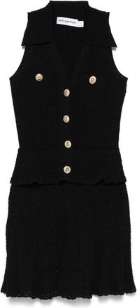 Self Portrait Pointelle-Knit Mini Dress With Flap Pockets And Chain-Link Accents