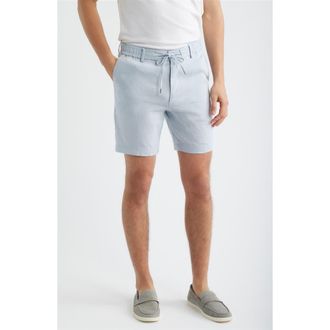 BOSS Kane Flat Front Linen Blend Drawstring Shorts in Light/Pastel Blue at Nordstrom, Size 38
