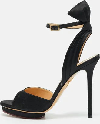 Charlotte Olympia Black Satin Wallace Ankle Strap Sandals