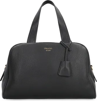 Prada Womens Leather Boston Bag Black Handbags Hand