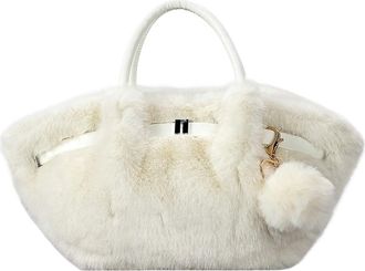 Generic Plush bag Plush Bag Bucket Handbag Folded Ball Shoulder Crossbody Small Size Polyester Lining Magnetic(WHITE)